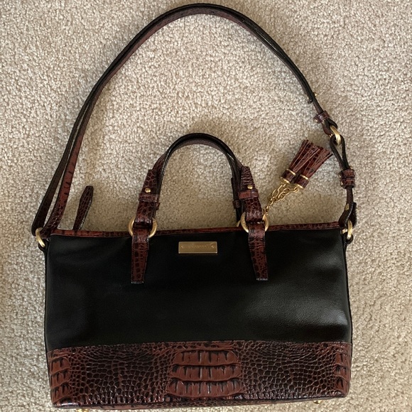 Brahmin Asher Satchel Tote Black Brown Crocodile Embossed Leather Purse - Picture 3 of 17